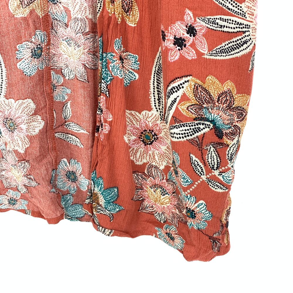 Maurices Women's Size Medium Short Sleeve Kimono Red Floral Print Open Front - Picture 4 of 6